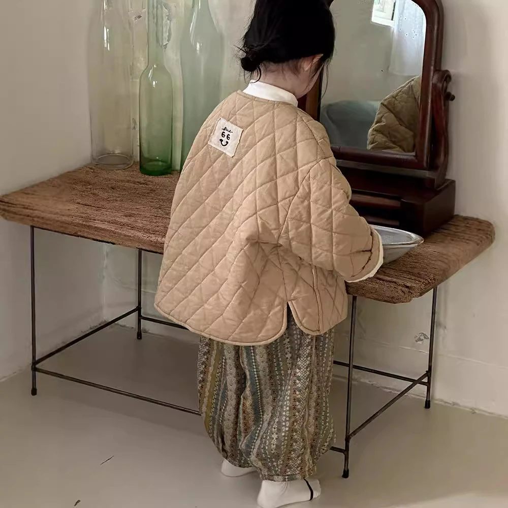 儿童菱形格绗线棉衣24813