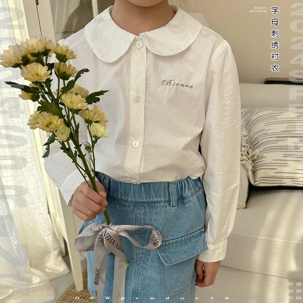 女童字母刺绣衬衫24037