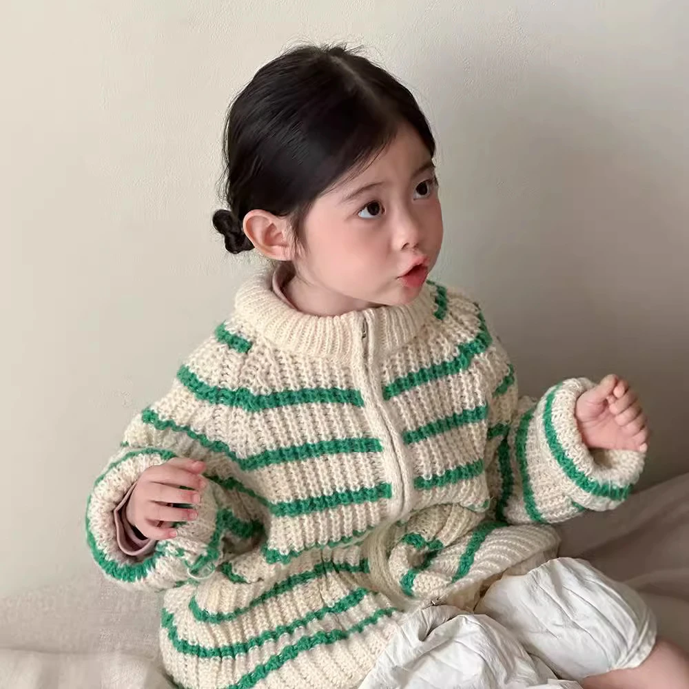 女童毛衣开衫外套儿童条纹针织衫潮24665