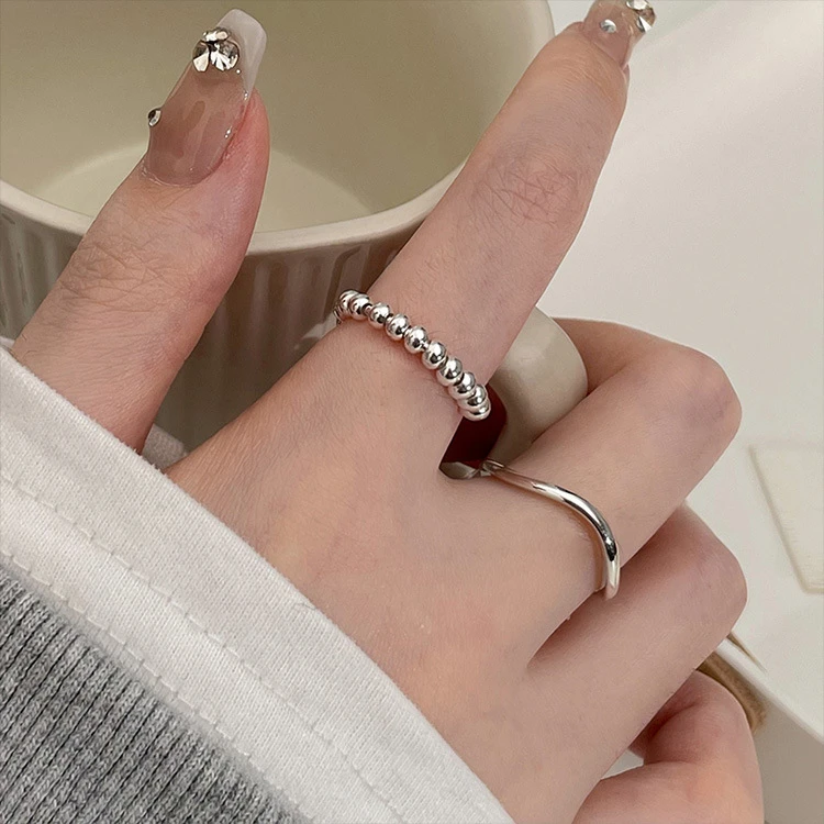 lulu轻奢S925纯银光面圆珠戒指女韩国网红博主日常叠戴转运珠指环