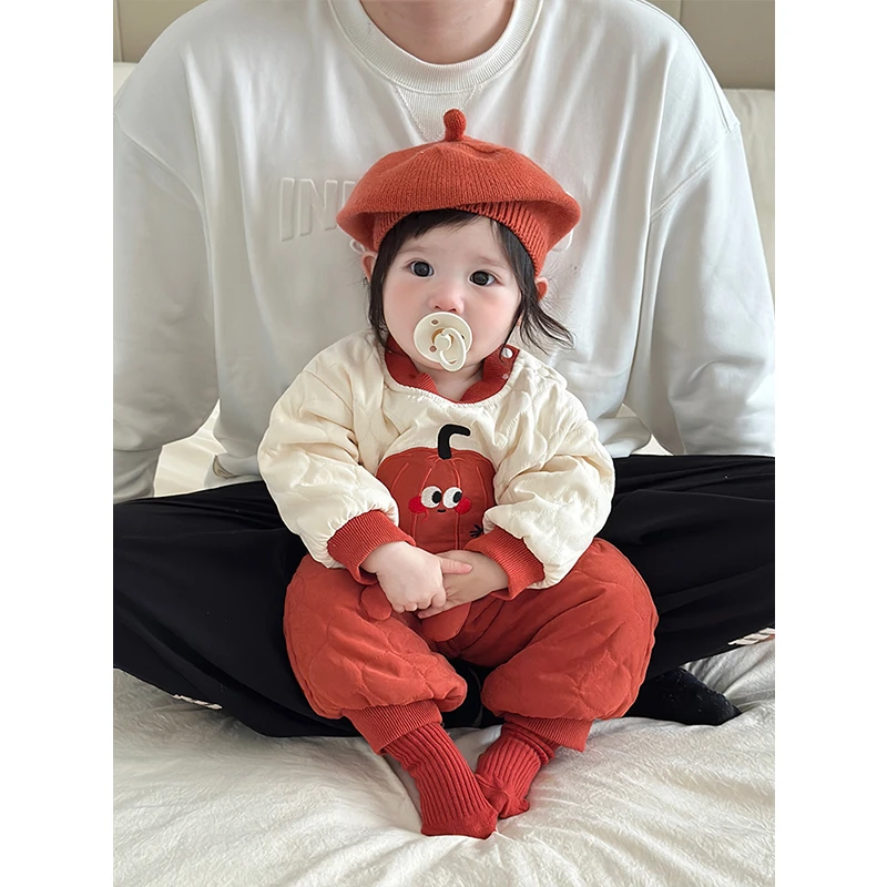 婴儿衣服加绒保暖套装宝宝冬装外出服超萌卫衣休闲裤子棉服两件套