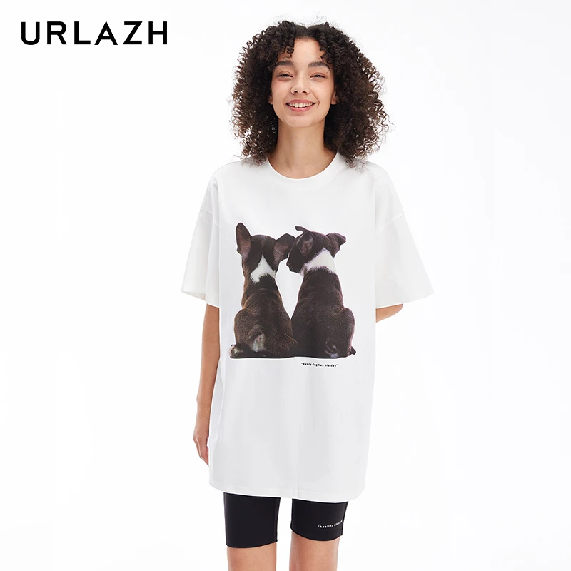 URLAZH有兰洋气白色休闲宽松圆领潮流印花短袖T恤WM2TE17