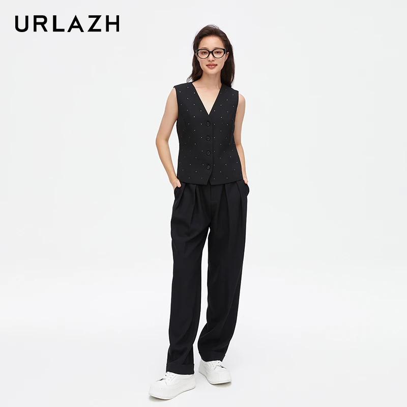 URLAZH有兰黑色宽松简约休闲裤女IM3PA39