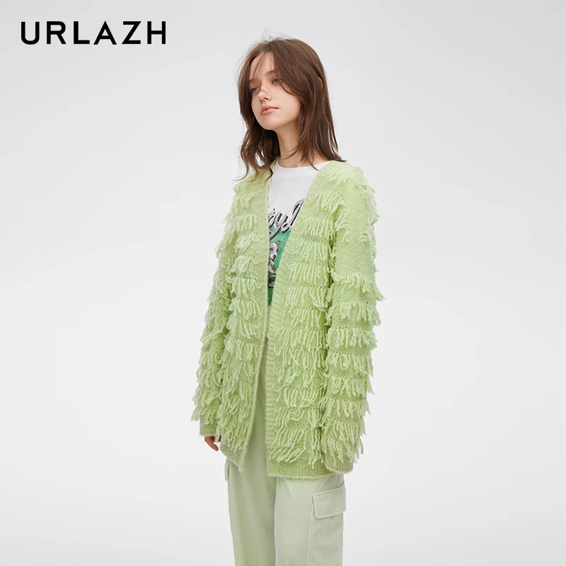 URLAZH有兰薄荷绿宽松毛绒绒针织开衫外套IN1KJ06
