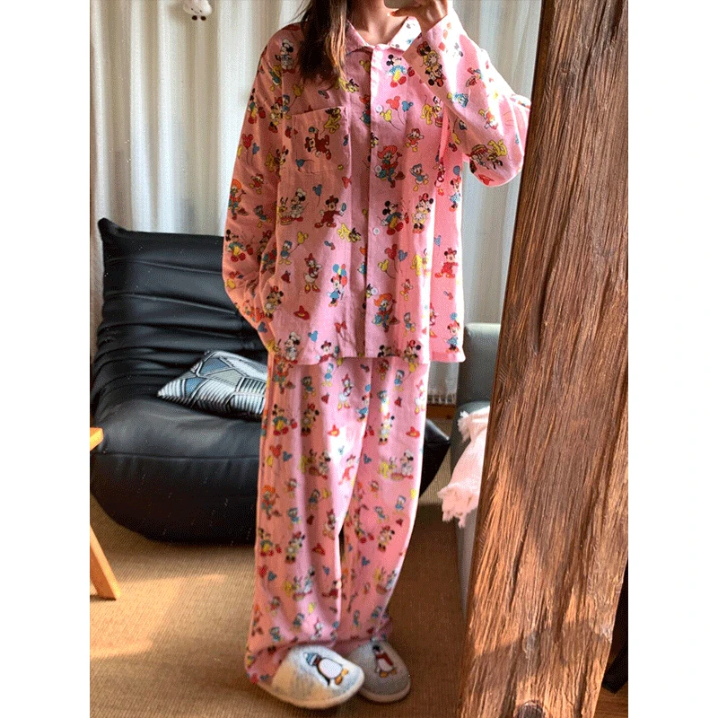 可爱卡通米奇睡衣女款春秋2025新款宽松休闲长袖长裤家居服两件套