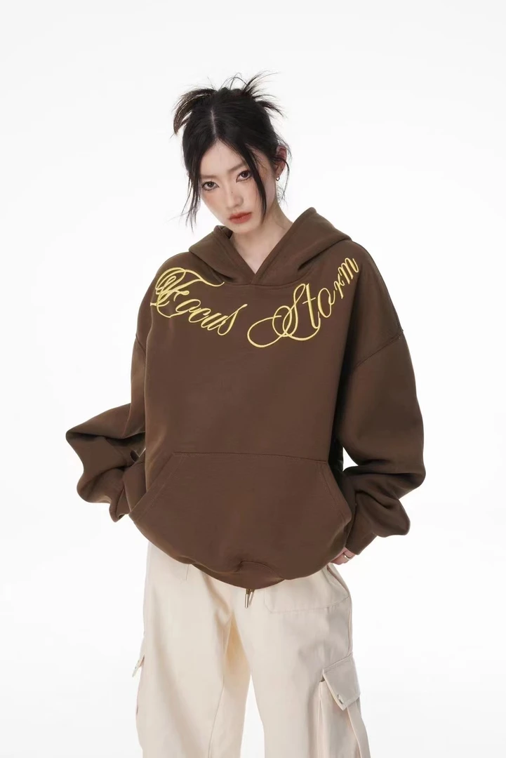 美式复古风刺绣卫衣连帽大版型宽松男女同款秋季款重磅卫衣【刺绣】