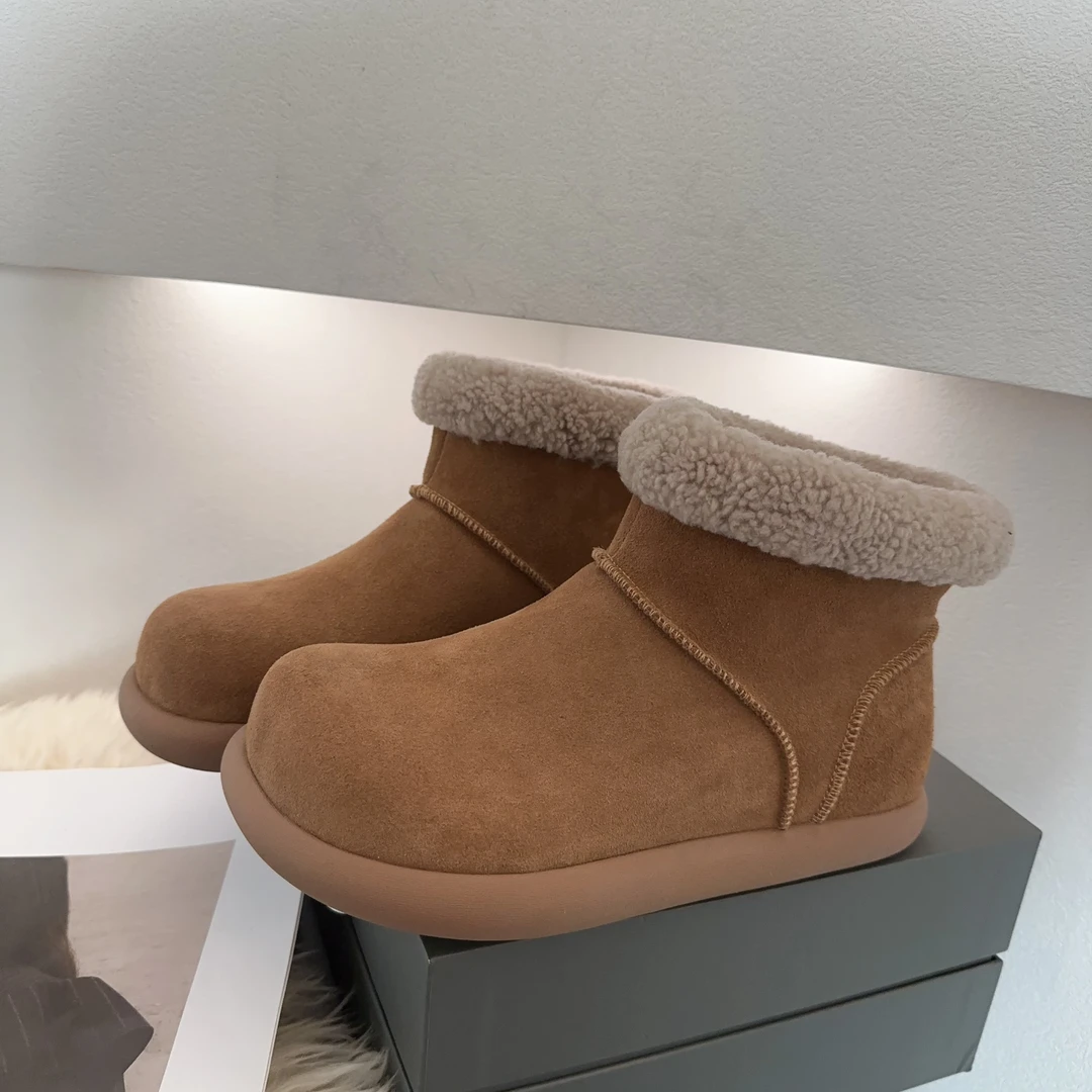 HIMEGANJANE大土豆靴加绒加厚保暖短筒皮毛一体雪地靴20161