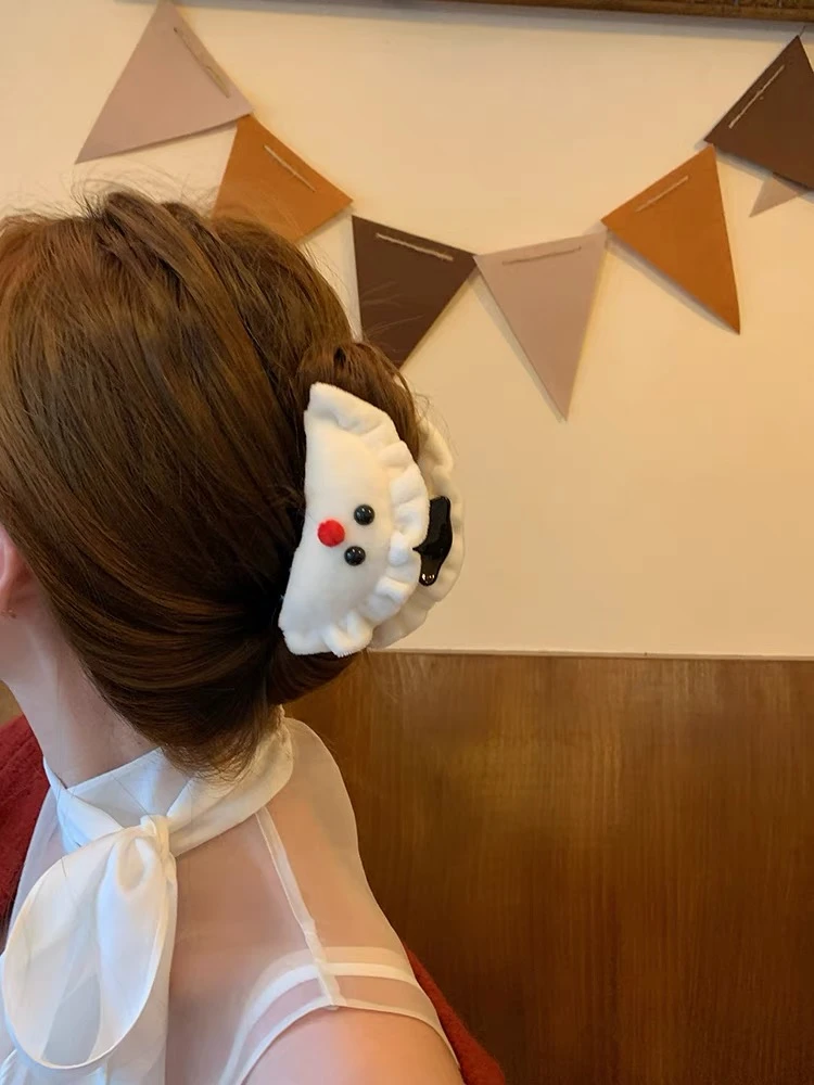 秋冬东北大饺子发夹毛绒春节寓子搞怪可爱软妹个性毛绒绒发夹网红