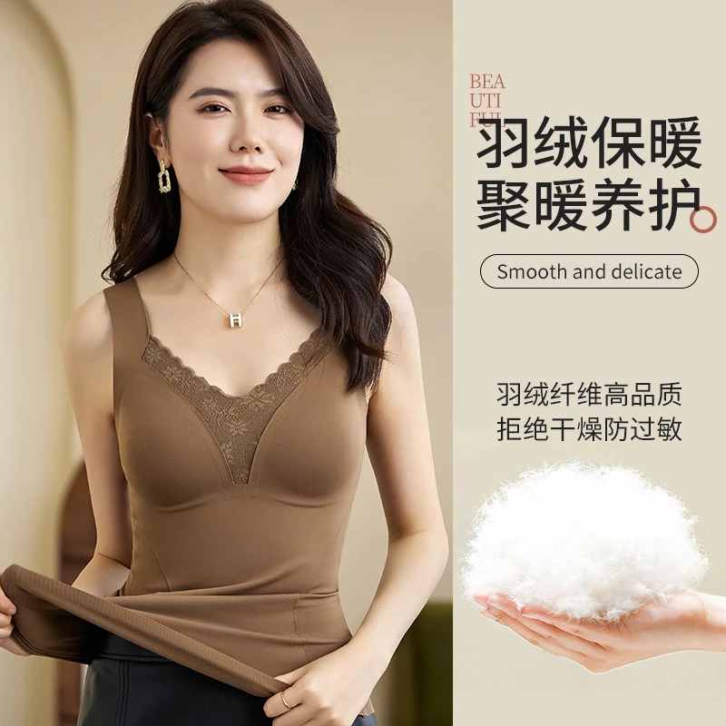 门店价158!性感v领免穿文胸秋冬内搭打底内衣高档女士保暖背心