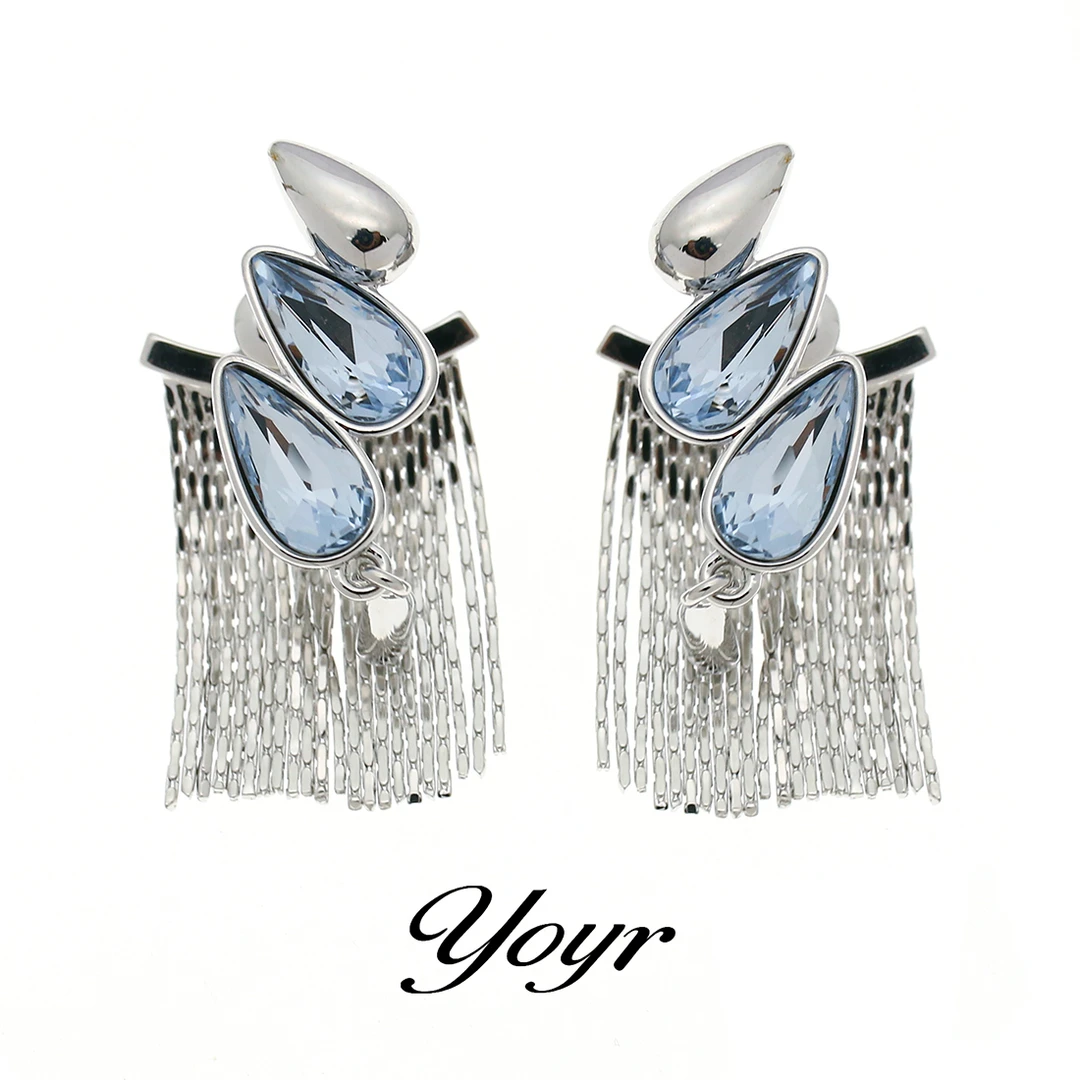 YOYR 铜合金耳饰 琉璃流苏前后戴耳钉 时尚轻奢百搭精致气质耳环