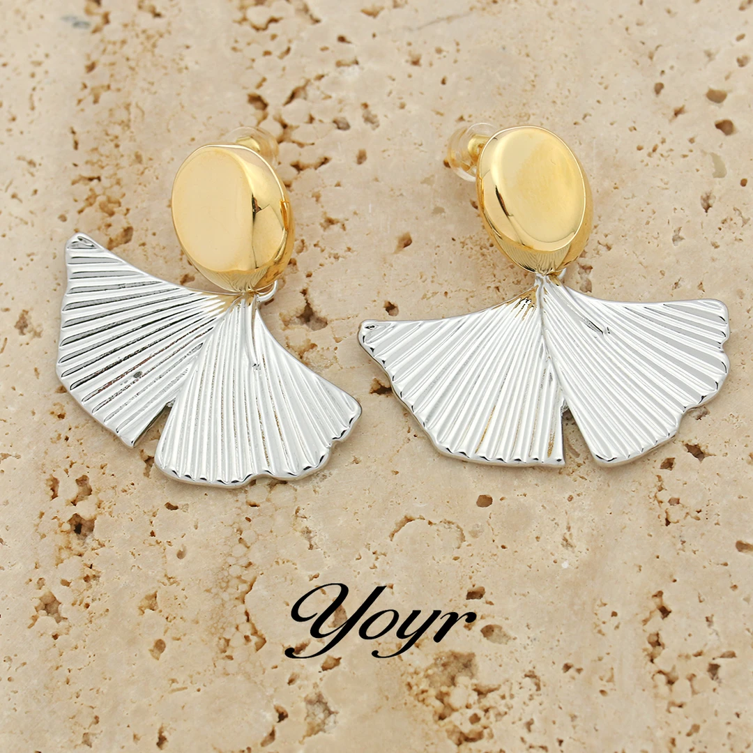 YOYR 铜合金耳饰 【星儿专属】撞色银杏耳钉个性百搭轻奢时髦耳环