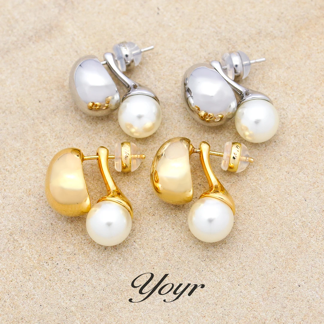 YOYR 铜合金耳饰 【梦乔专属】贝珠水滴耳钉轻奢简约气质高级感耳环