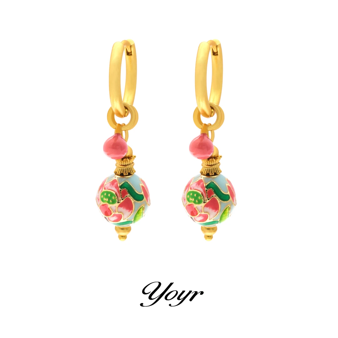 YOYR 铜合金珐琅耳饰 【青语】手绘国风珐琅小众新中式彩色气质耳环
