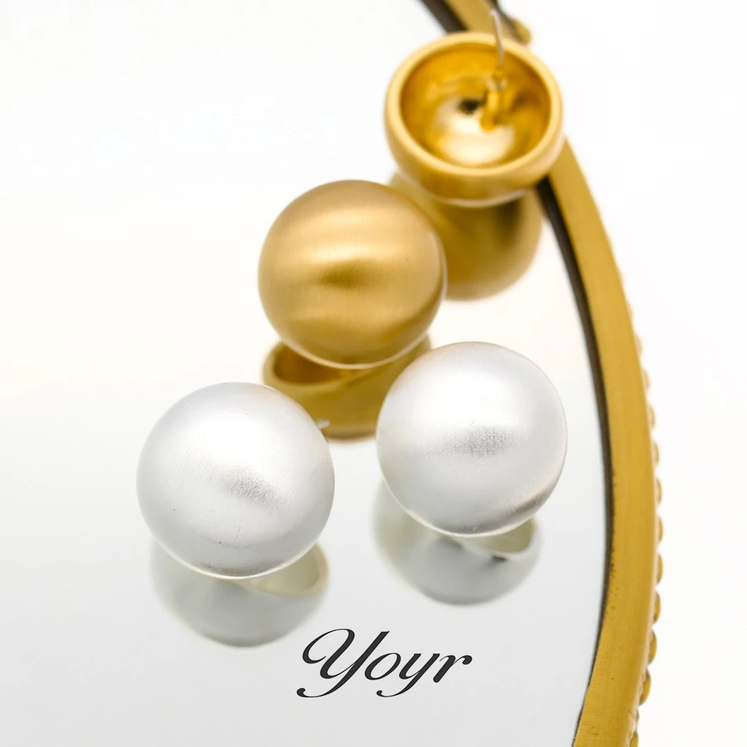 YOYR 铜合金耳饰 小馒头耳钉 高级感冷淡风质感金属简约气质耳环