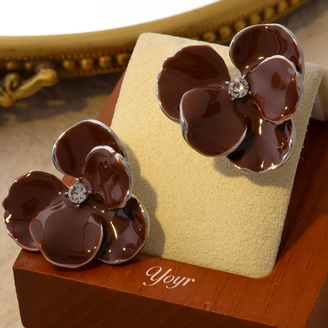 YOYR 铜合金耳饰 巧克力鸢尾耳钉轻奢精致秋冬优雅气质小众雅丹风