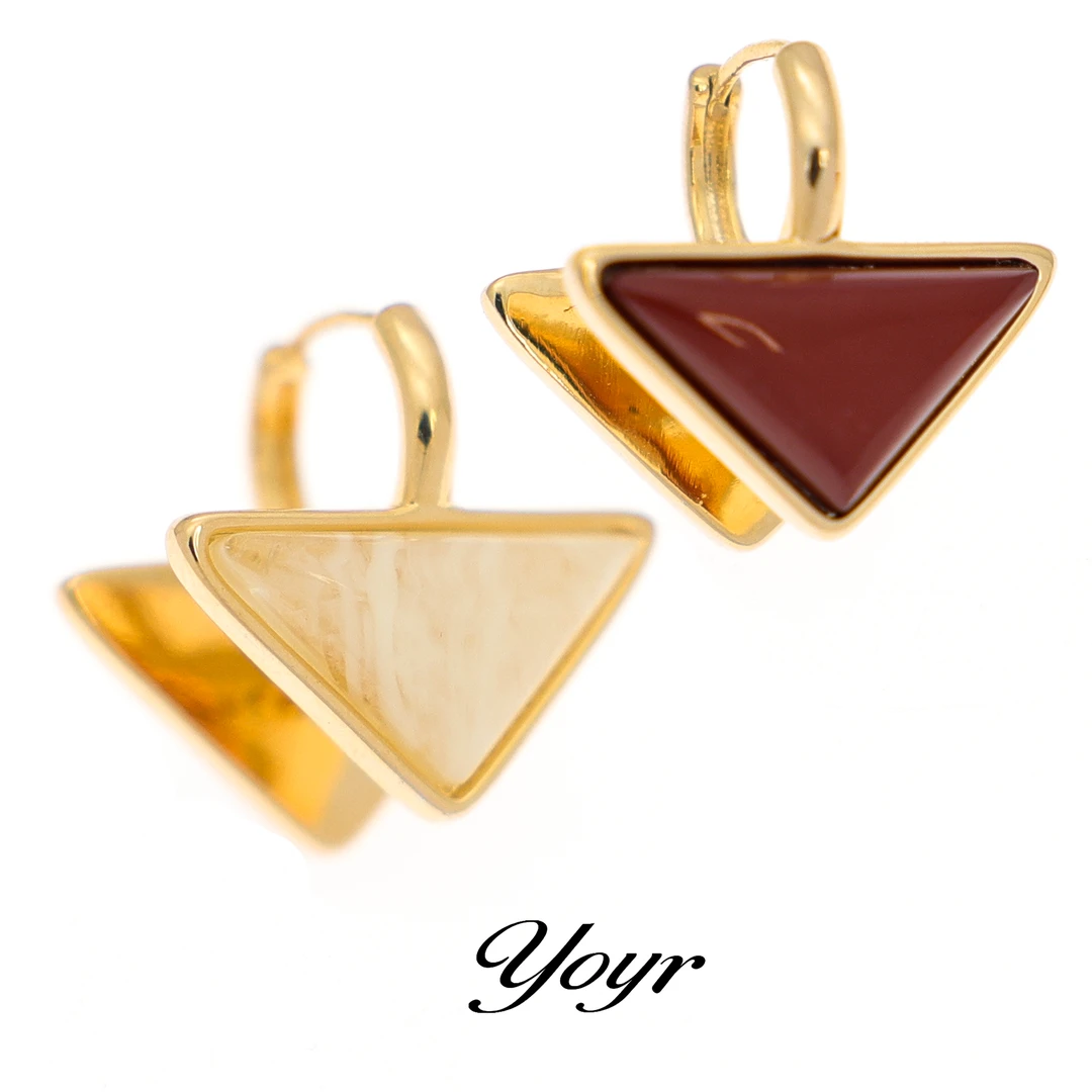 YOYR 黄铜耳饰 设计感双面三角树脂耳钉轻奢气质高级感耳环
