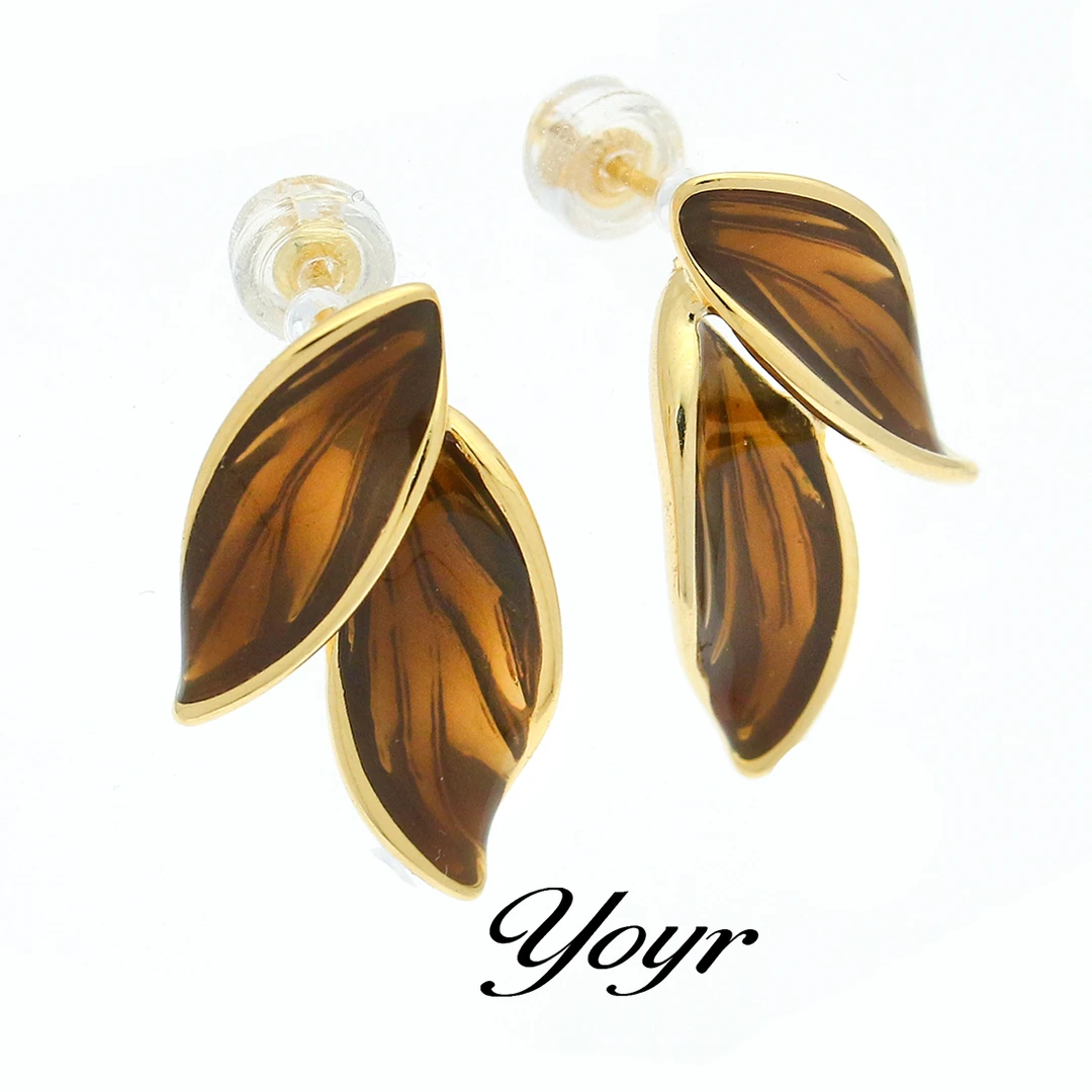 YOYR 铜合金耳饰 雅丹风落叶轻奢耳钉设计感个性秋冬时尚百搭耳环
