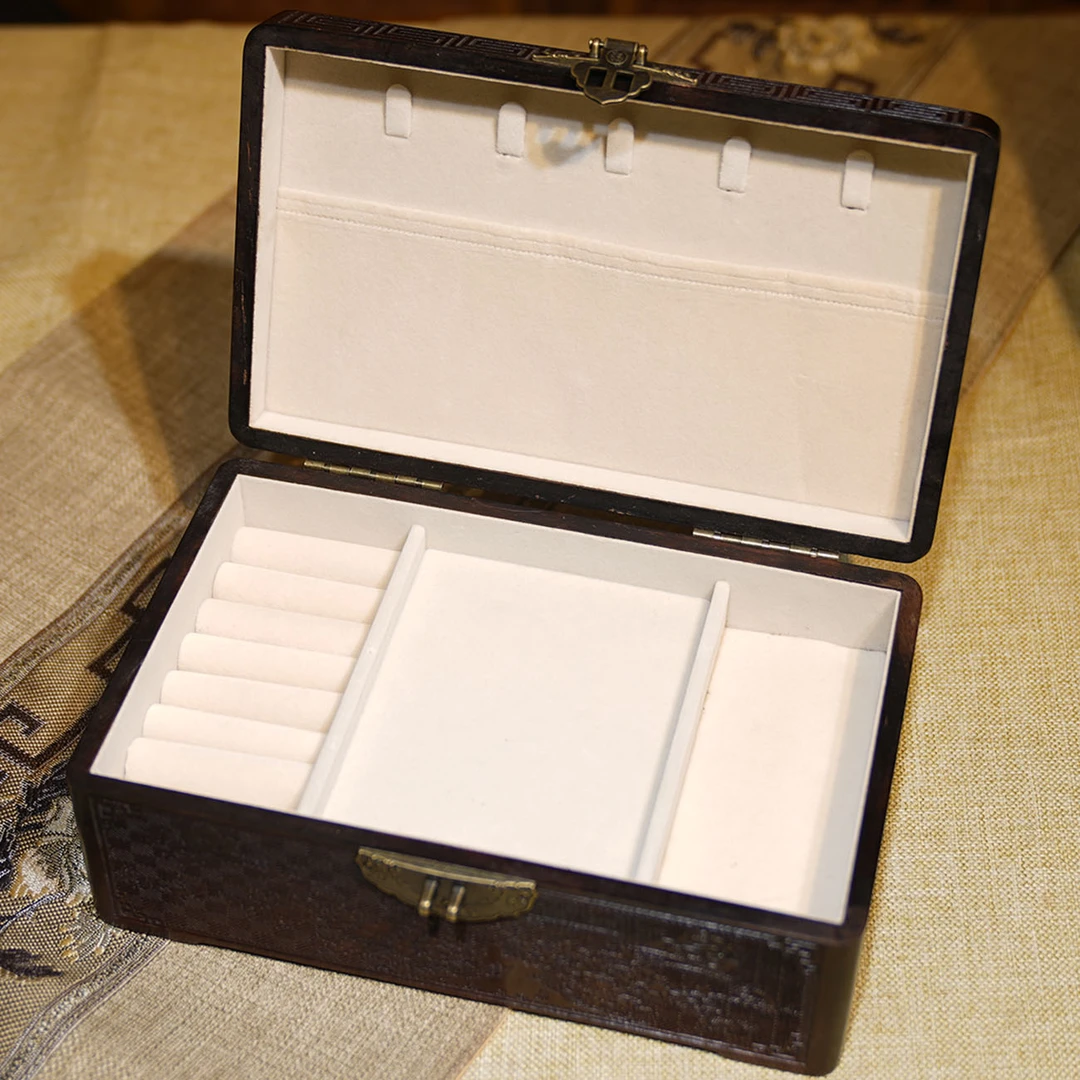 【红酸枝*福至运来】挂钩款巴厘黄檀中式红木雕花首饰盒