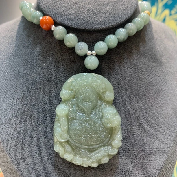 和田玉精品财神吊坠项链