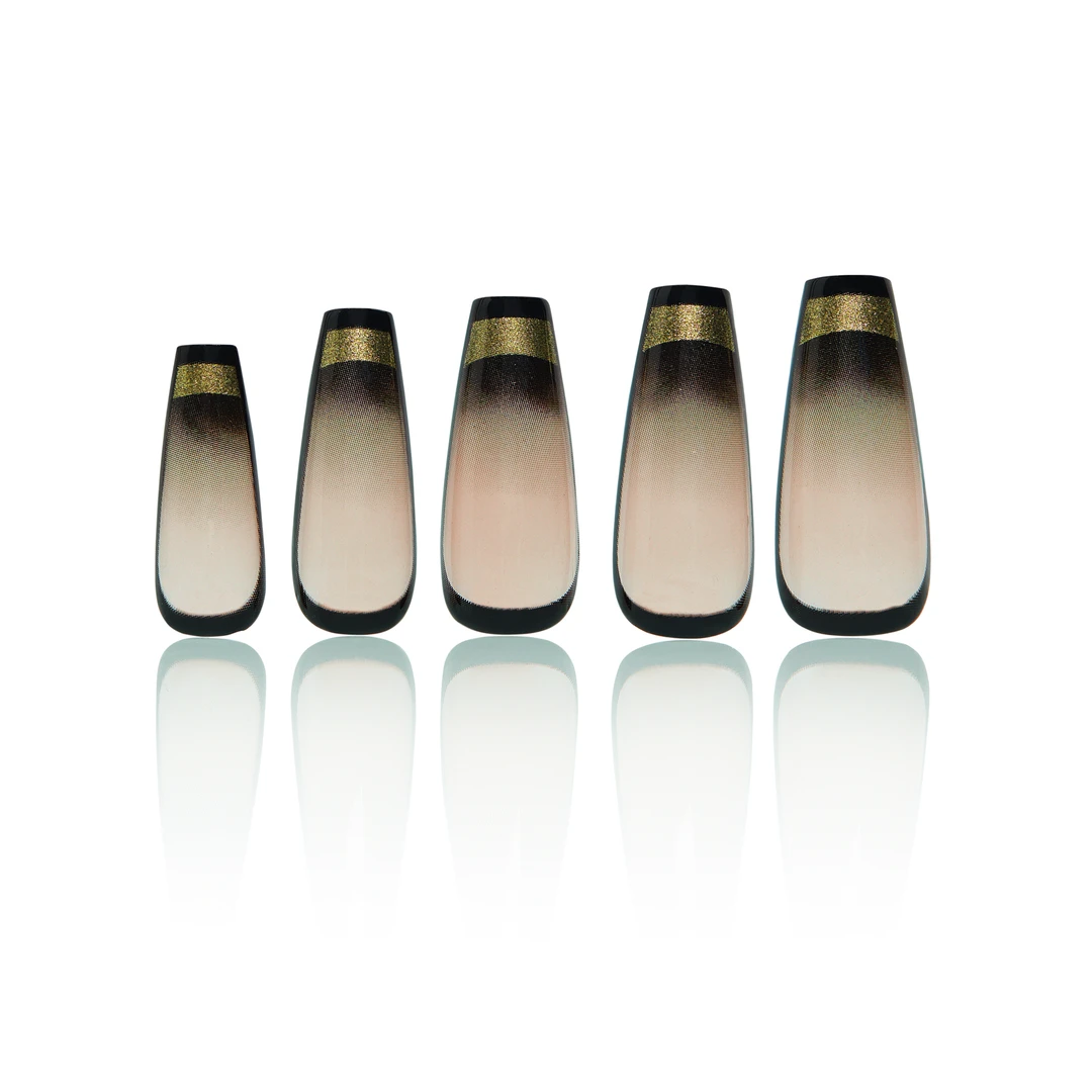 幻调Gold Raider 摸金 | 黑金渐变描边全包法式全尺码穿戴美甲779