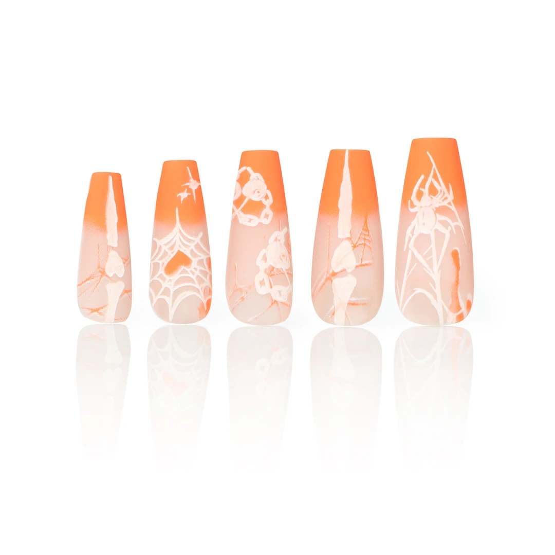 幻调The Scream 惊声尖笑 | 橙色夜光高饱和蜘蛛网穿戴美甲805