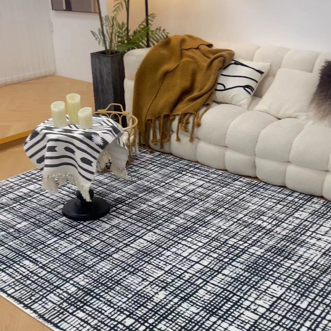 黑白条纹客厅地毯卧室法式复古风沙发地毯地垫家用大面积定制地垫