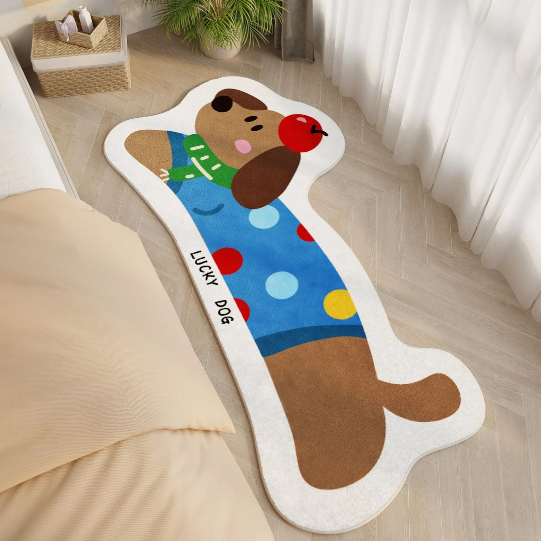 卧室地毯腊肠狗床边儿童房长条加厚异形卡通可爱仿羊绒卧室脚垫
