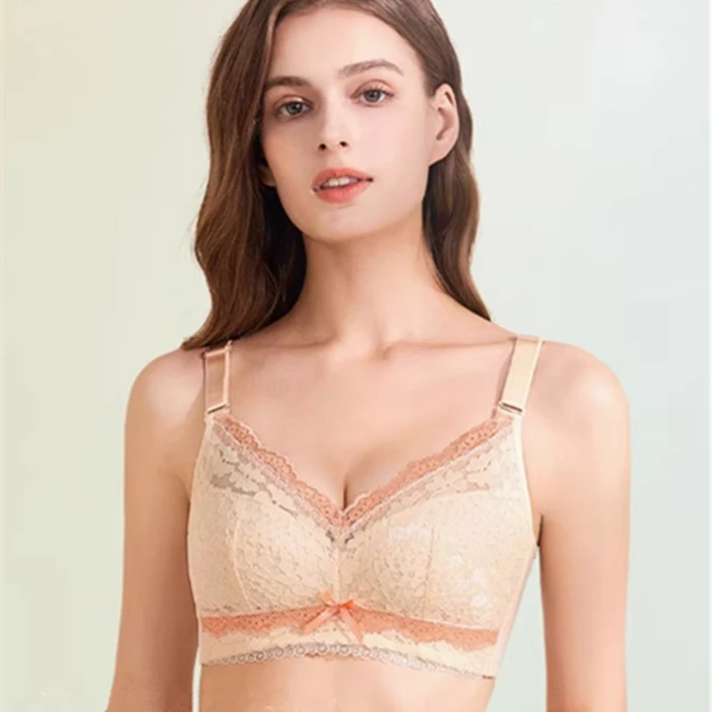 大码蕾丝薄杯舒适透气无钢圈文胸罩聚拢调整型收副乳女士内衣1030
