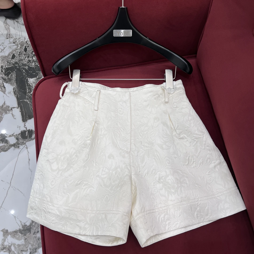 【优优专属】春夏高定时尚中高腰百搭桑蚕丝提花白色女短裤A1148