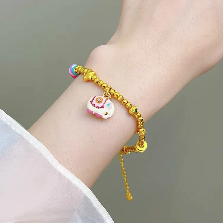 铜合金珐琅手链 新中式烧蓝珐琅彩小象手链女吉象如意彩色小众