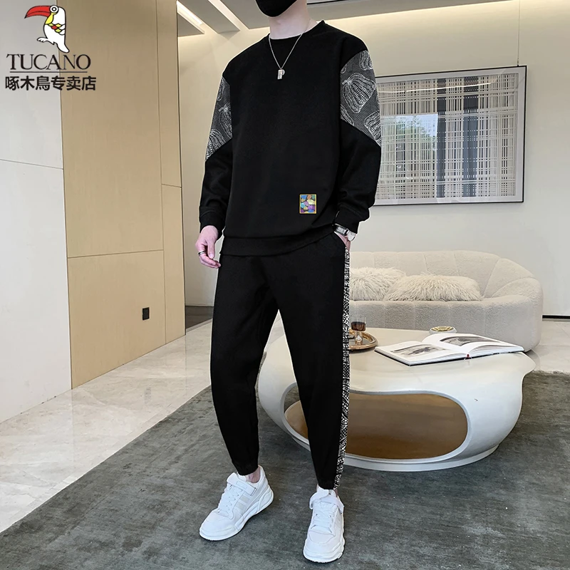 TUCANO/啄木鳥2025新款男士国潮风时尚套装秋冬加绒运动休闲套装