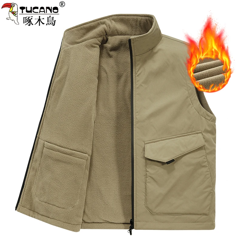 TUCANO/啄木鳥男士双面穿抓绒马甲秋冬季新款加绒多口袋马夹背心