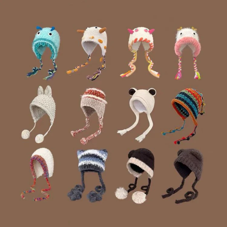 【冬帽清清清！找对应编码下单V001-V100】毛线帽冬款毛绒护耳帽