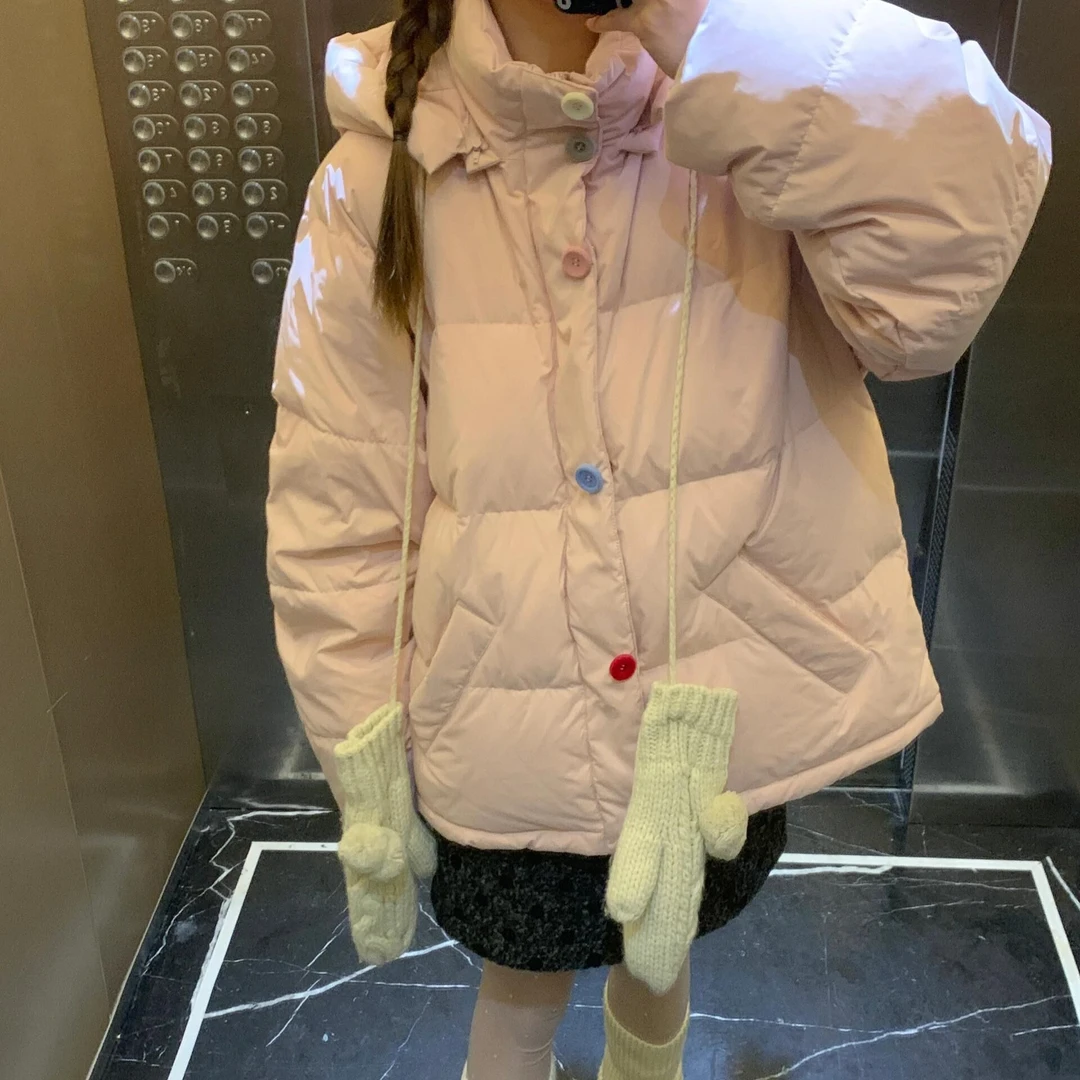 棉服女超好看小个子宽松学生设计感小众外套冬季可爱新款棉衣彩虹