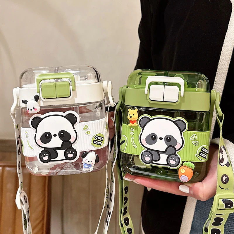 儿童水杯可爱双饮吸管杯女孩高颜值夏天上学专用耐高温防摔塑料杯