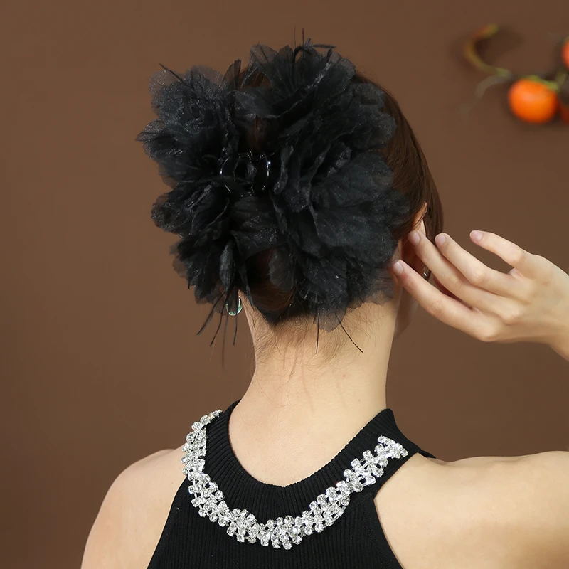 新款网红羽毛高档头发卡夹子鲨鱼夹发夹后脑勺抓夹高级感头饰发饰