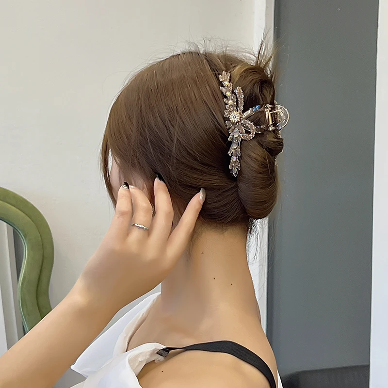 非金属莫桑石发饰 树枝水钻中号发夹女后脑勺高级感抓夹头饰头发