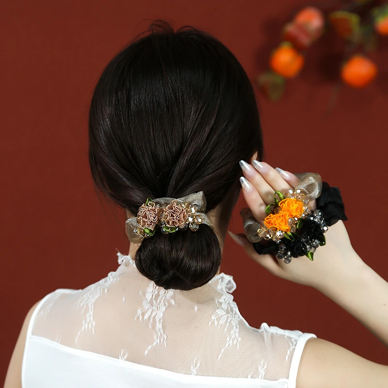 头花闪钻发圈甜美网红大肠发绳女百搭头绳发饰头饰氛围感配饰