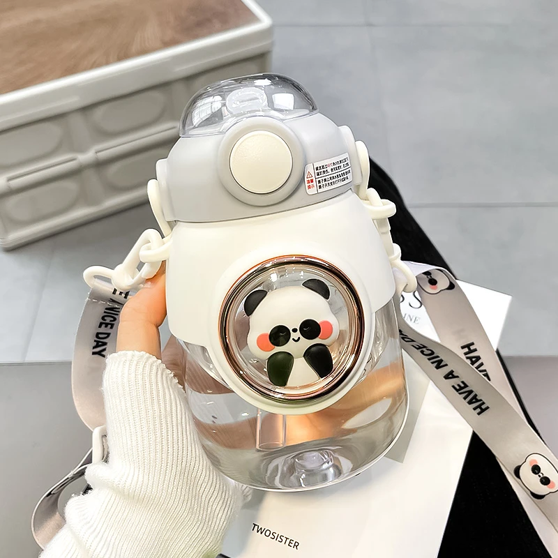 可爱大肚子水杯女生高颜值大容量夏季吸管杯子学生上学专用塑料杯