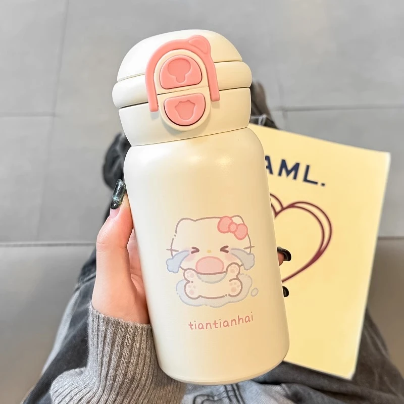可爱保温杯女2025新款小猫水杯学生高颜值便携316不锈钢吸管杯子