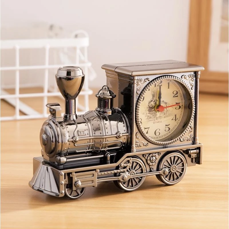创意个性闹钟摆件客厅网红复古火车头台钟2024新款儿童男桌上时钟