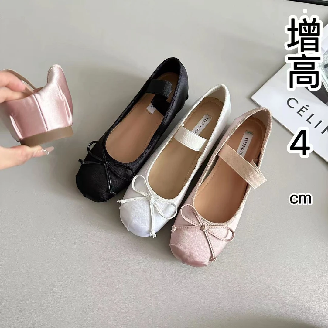 内增高芭蕾鞋法式复古蝴蝶结一字带浅口平底芭蕾舞单鞋女四季款