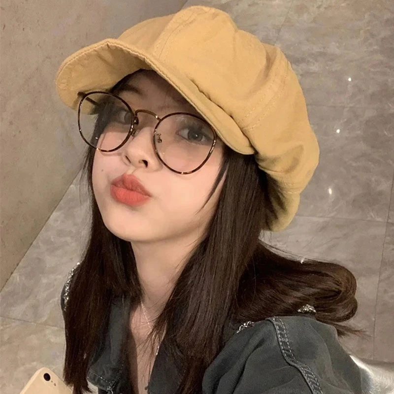 复古贝雷帽女韩系文艺显脸小报童八角帽日系大头围云朵画家帽子潮