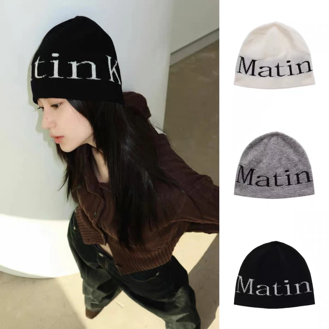 matin kim 韩国  秋冬新款 街头风字母logo针织帽毛线堆堆帽字母