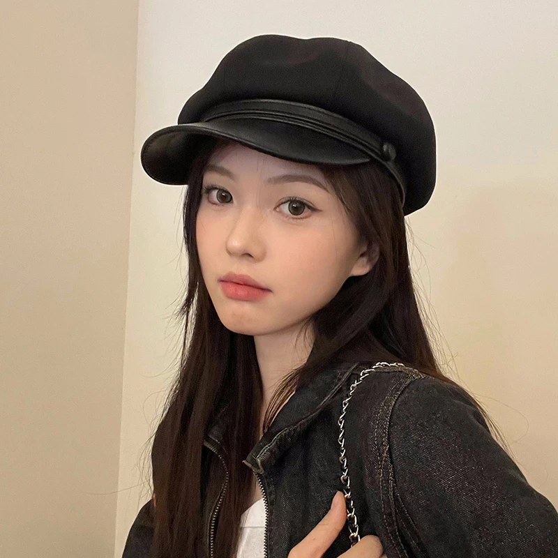 高级感春秋鸭舌帽女日系黑色休闲复古画家贝雷帽显脸小云朵八角帽