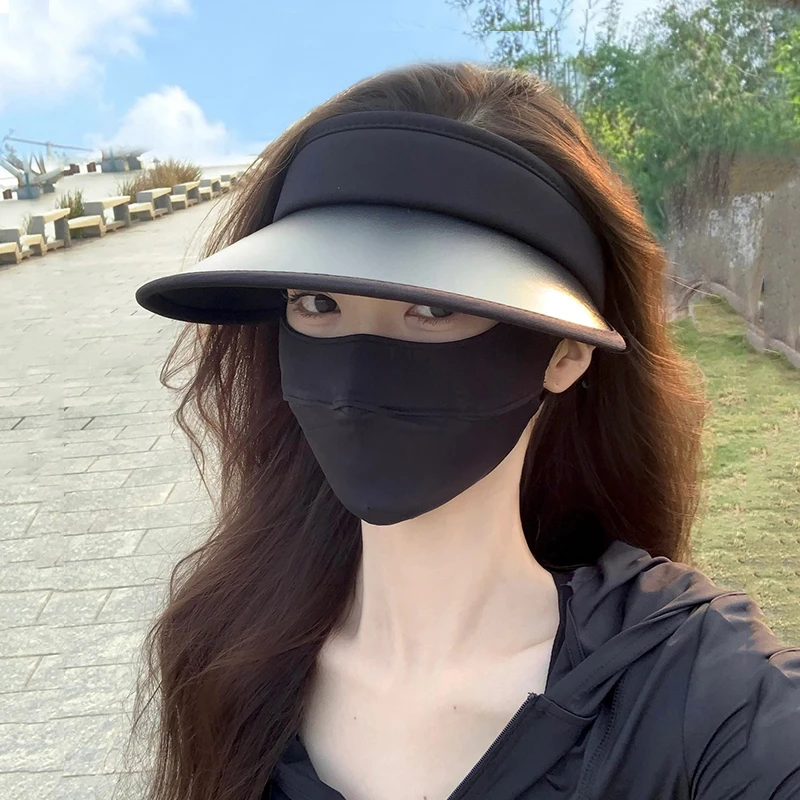 防晒帽子女夏季防紫外线遮阳帽户外遮脸骑车空顶太阳帽