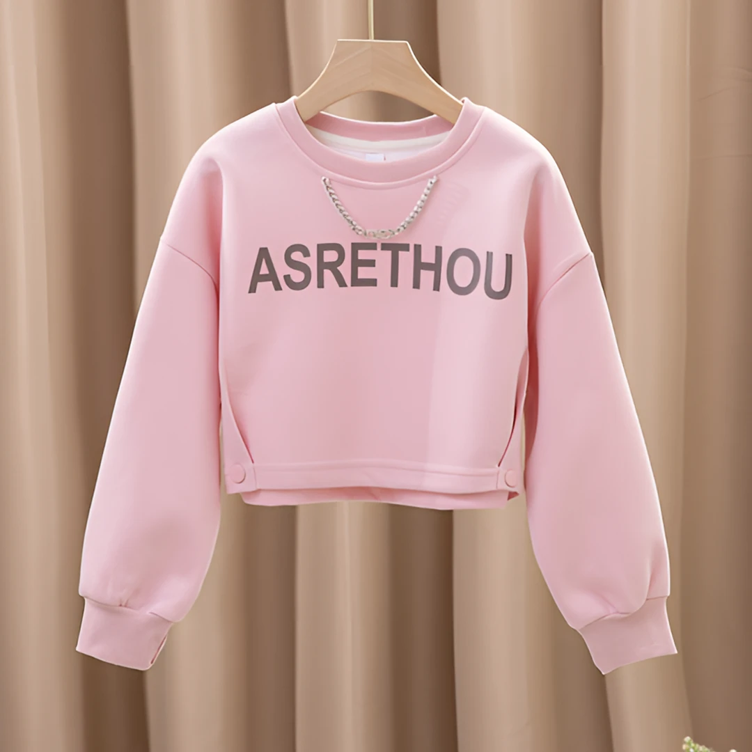 女童卫衣短款2025新款儿童春秋季长袖洋气时尚休闲宽松中大童圆领