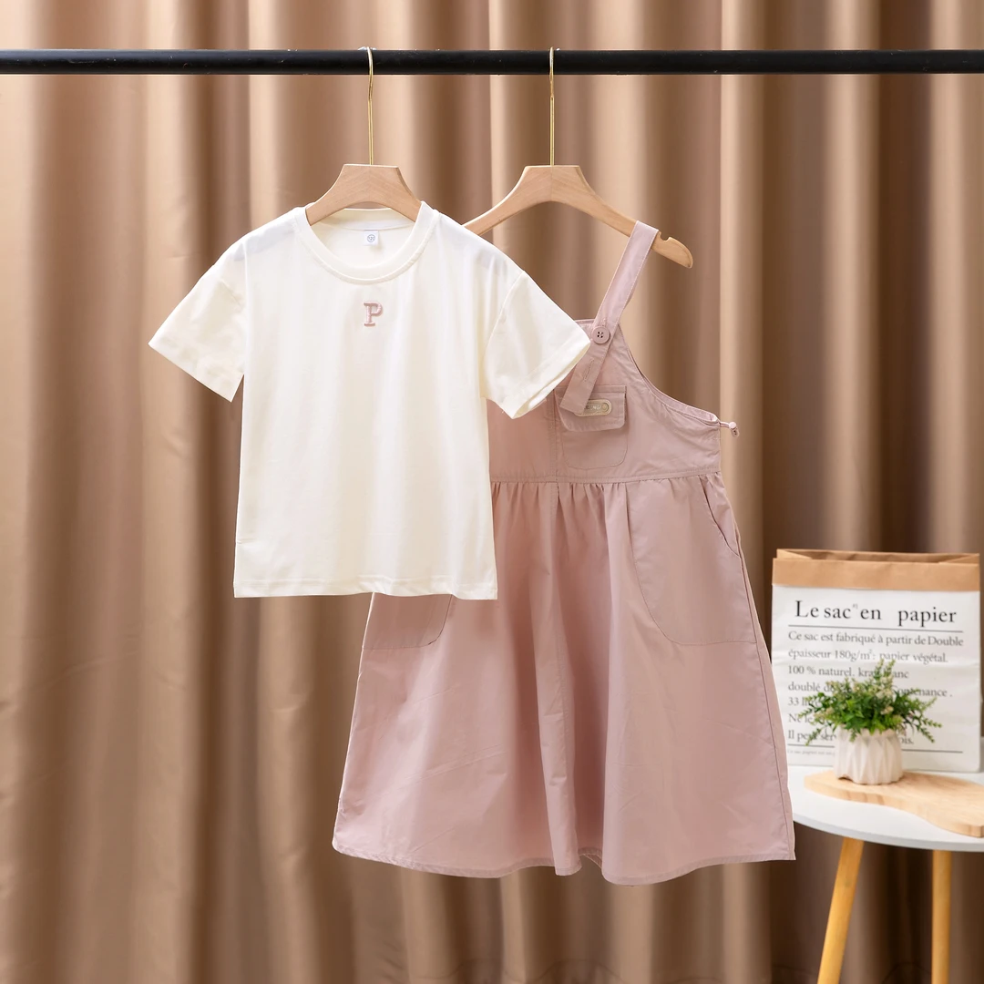 女童套装背带裙套装儿童儿童休闲宽松洋气夏季学生中大童两件套