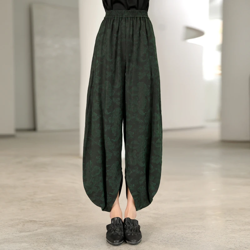 界内界外原创设计宽松提花绢丝香云纱休闲复古灯笼裤长裤J32K103X