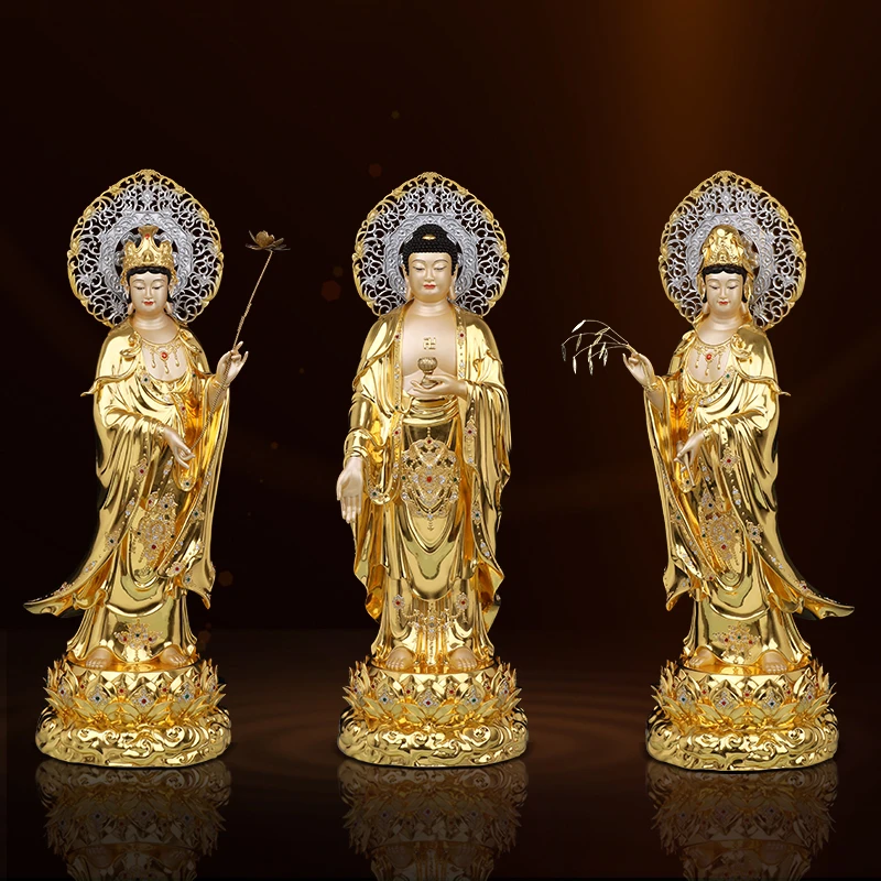 双层莲西方三圣站像桌面摆件